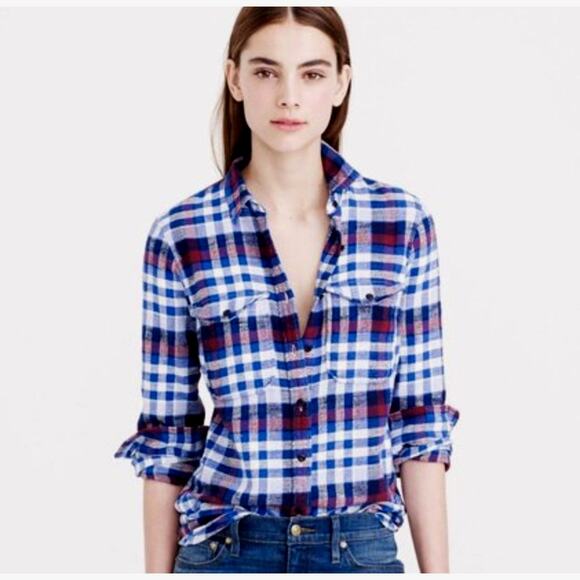 J. Crew Blue and Red Plaid Button Down Size 6 - Picture 1 of 8
